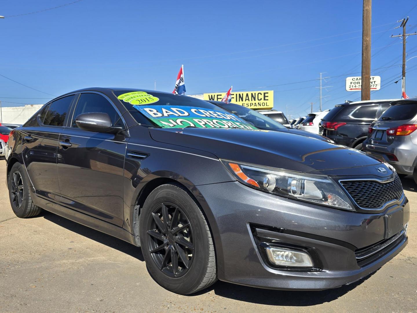 2015 DARK GRAY Kia Optima EX (KNAGM4A72F5) with an 2.4L L4 DOHC 16V engine, 6-Speed Automatic transmission, located at 2660 S.Garland Avenue, Garland, TX, 75041, (469) 298-3118, 32.885551, -96.655602 - Welcome to DallasAutos4Less, one of the Premier BUY HERE PAY HERE Dealers in the North Dallas Area. We specialize in financing to people with NO CREDIT or BAD CREDIT. We need proof of income, proof of residence, and a ID. Come buy your new car from us today!! This is a Very clean 2015 KIA OPTIMA - Photo#1